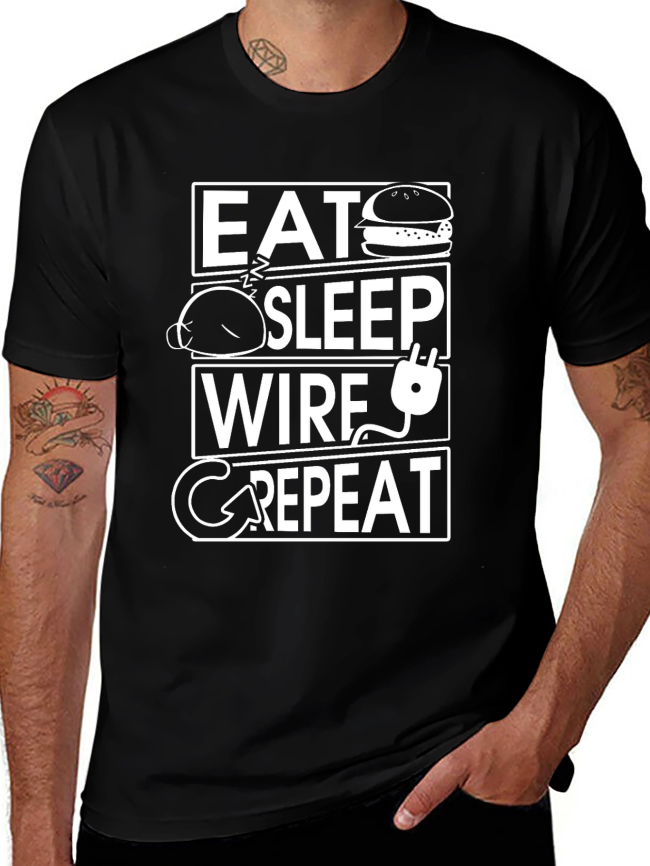 Eat Sleep Wire Repeat Black T-Shirt
