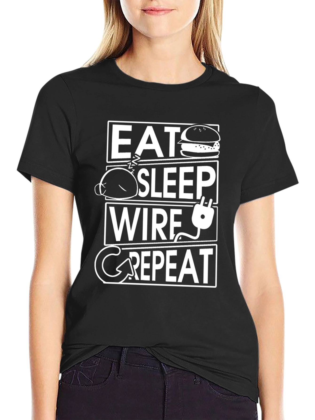 Eat Sleep Wire Repeat Black T-Shirt