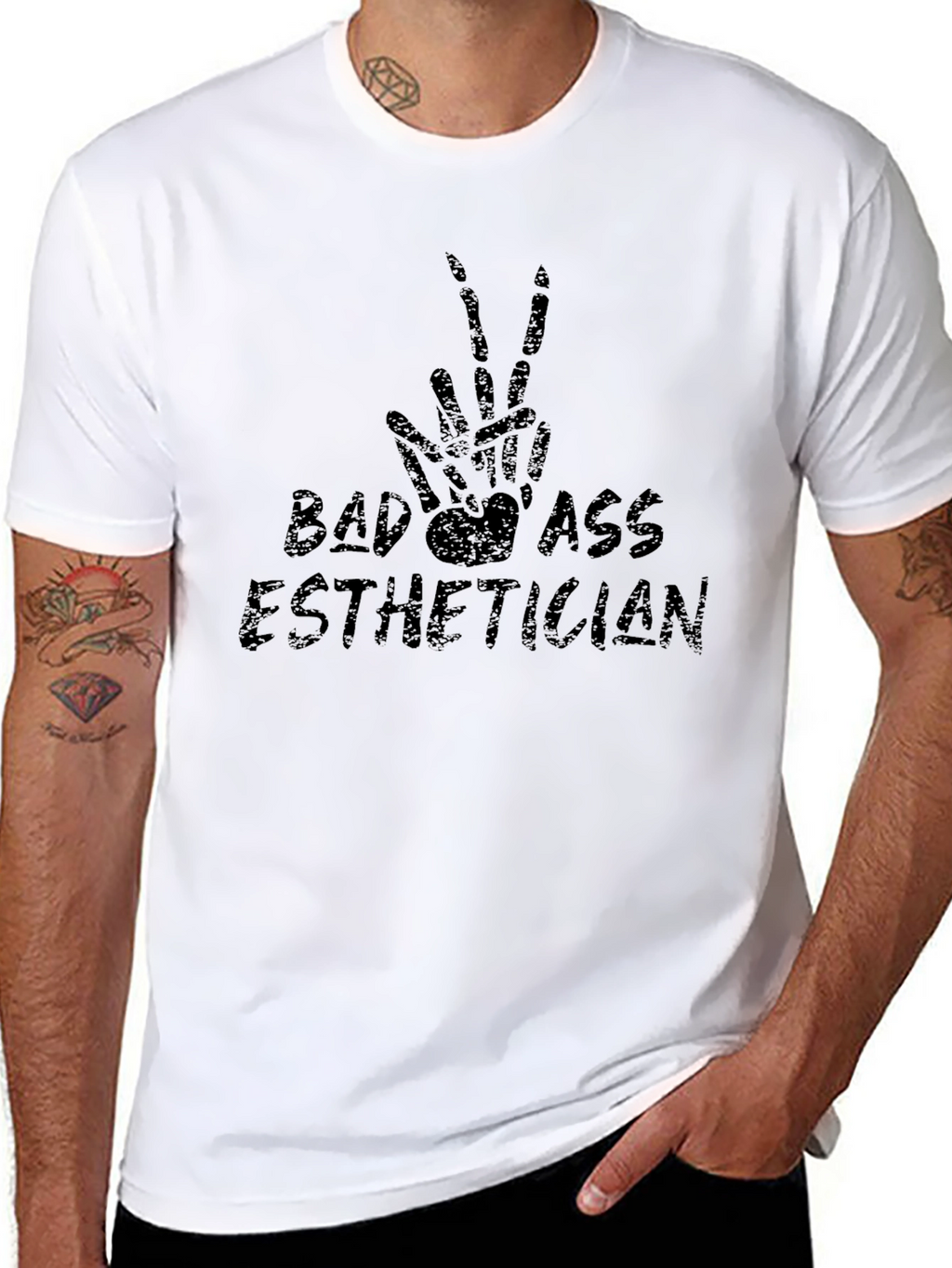Badass Esthetician Skeleton Hand Peace Sign T-Shirt