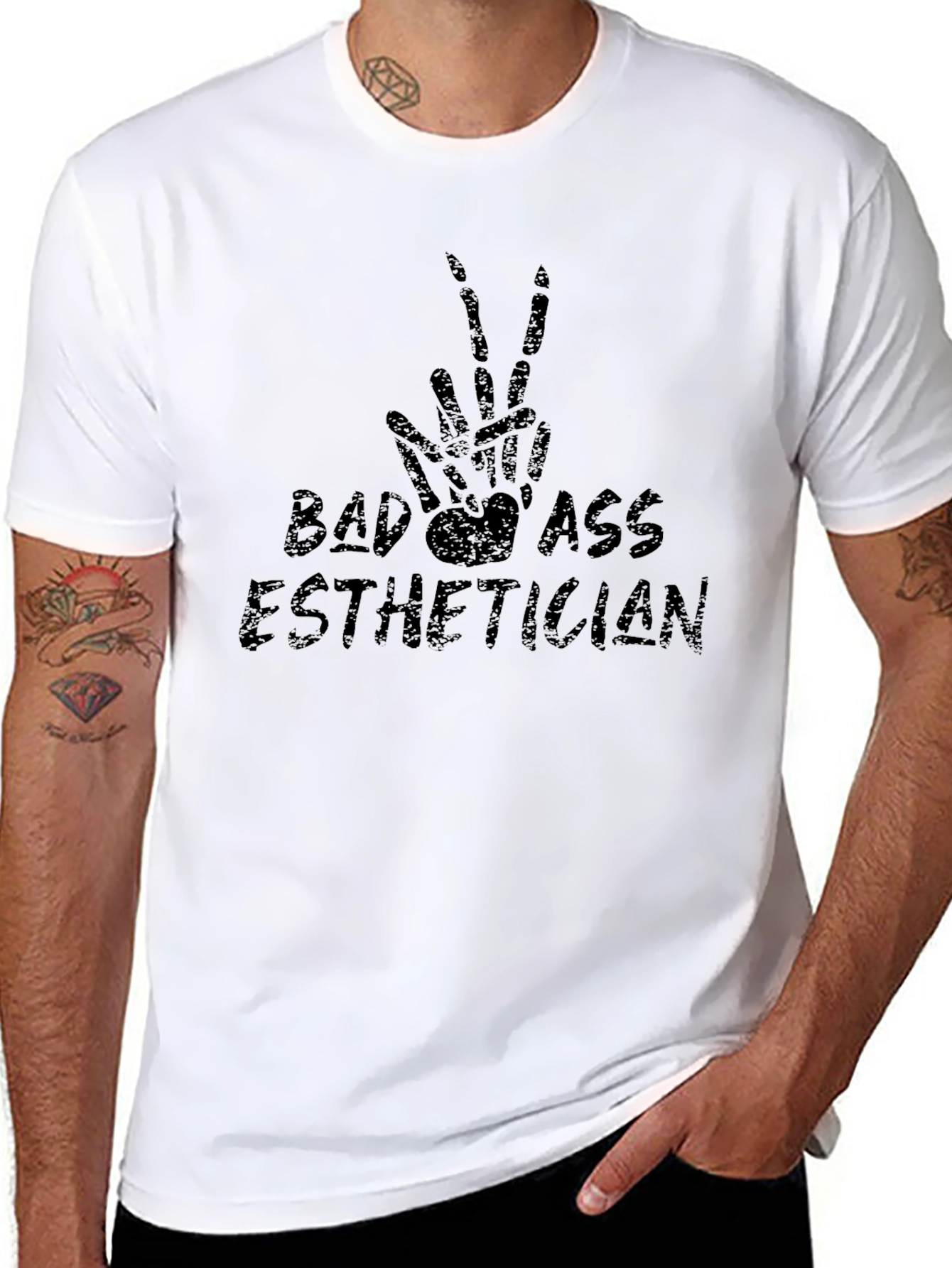Badass Esthetician Skeleton Hand Peace Sign T-Shirt