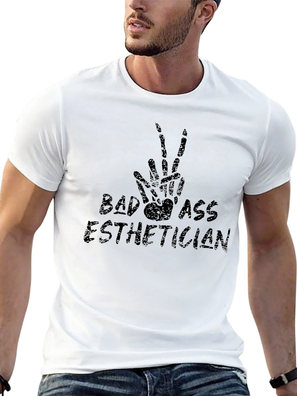 Badass Esthetician Skeleton Hand Peace Sign T-Shirt