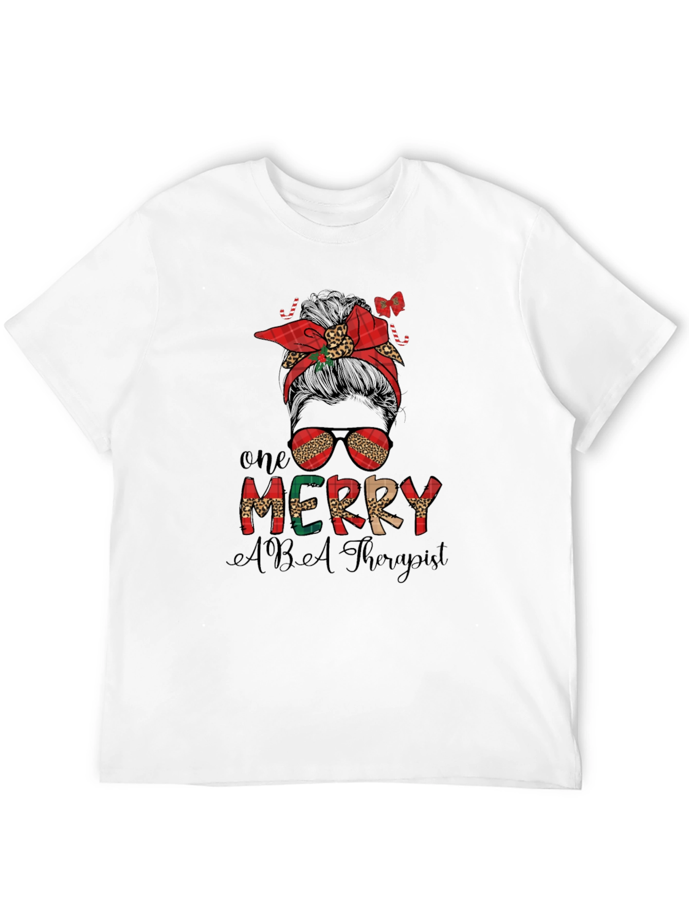 One Merry ABA Therapist Christmas Messy Bun T-Shirt