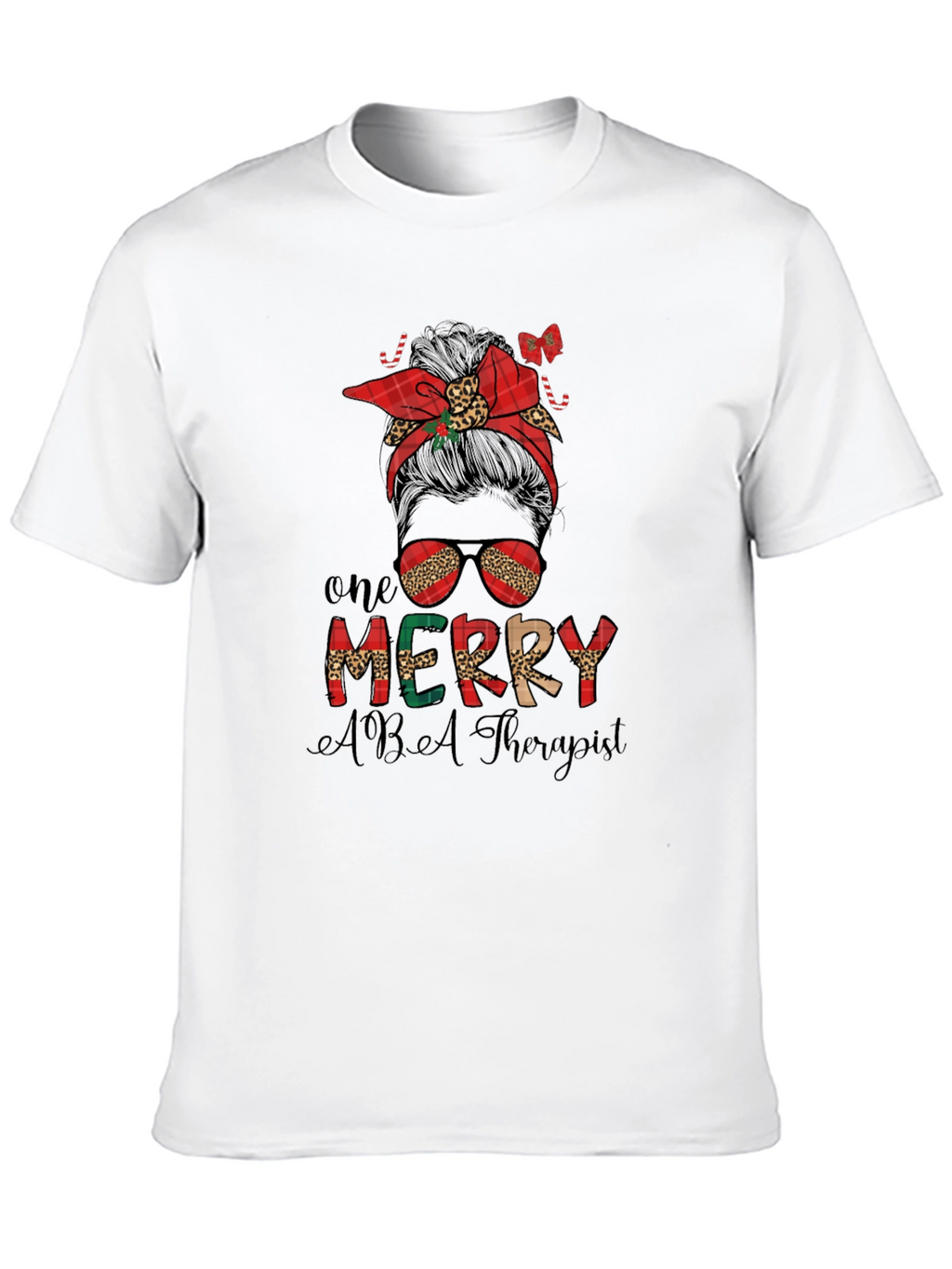 One Merry ABA Therapist Christmas Messy Bun T-Shirt