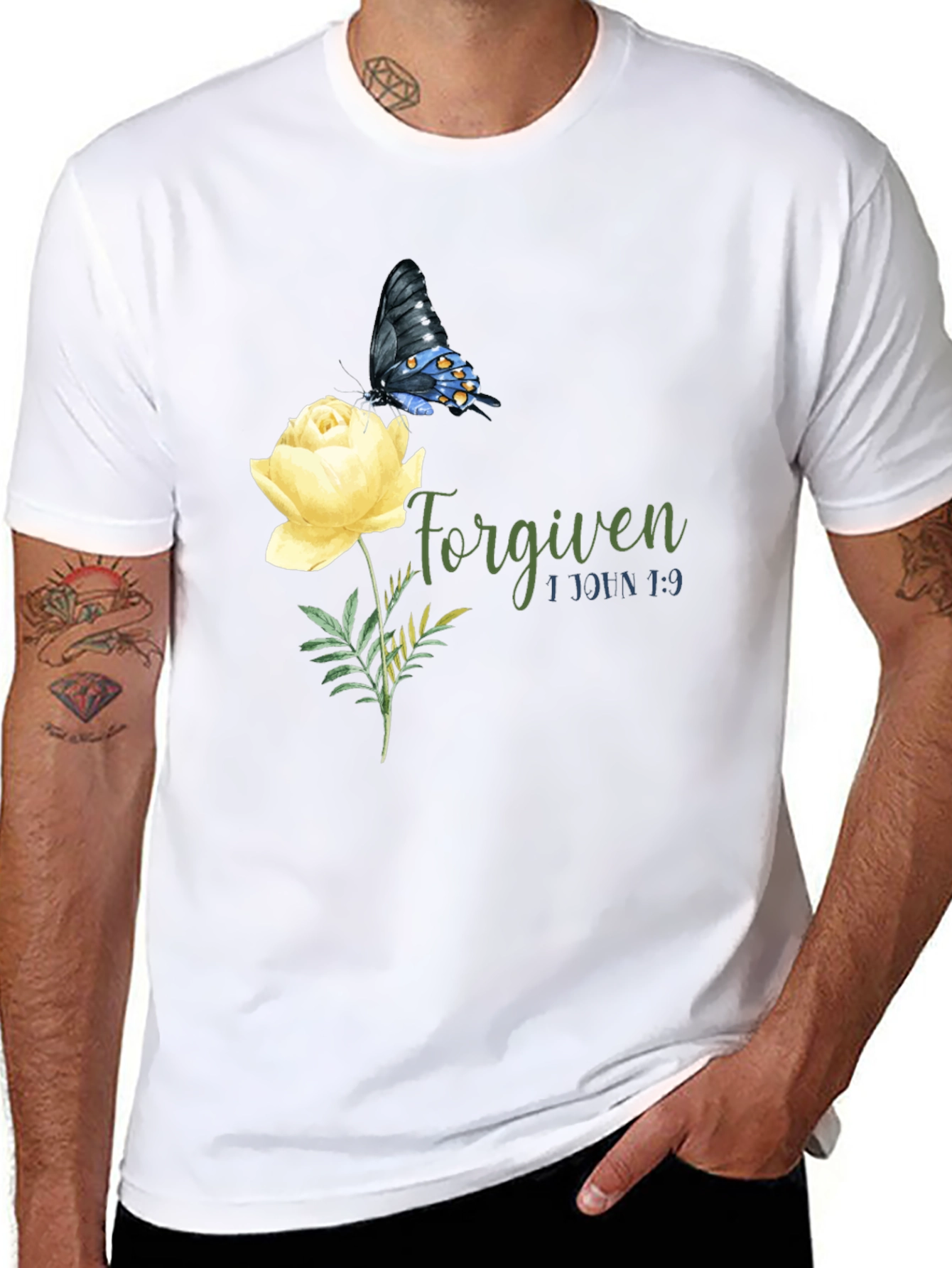 Forgiven Butterfly & Rose Graphic T-Shirt