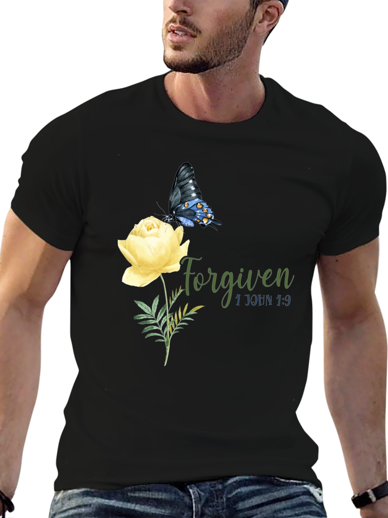 Forgiven Butterfly & Rose Graphic T-Shirt