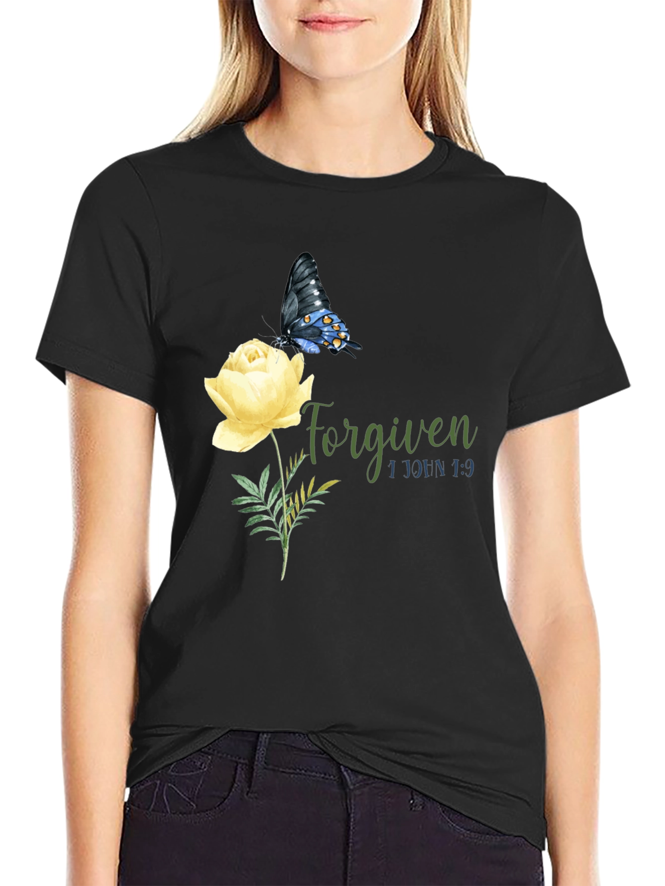 Forgiven Butterfly & Rose Graphic T-Shirt