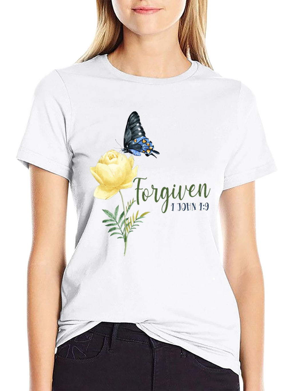 Forgiven Butterfly & Rose Graphic T-Shirt