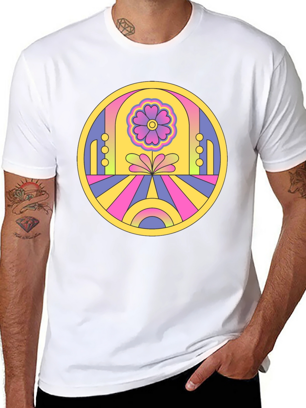 Retro Flower Power Graphic Tee - Black