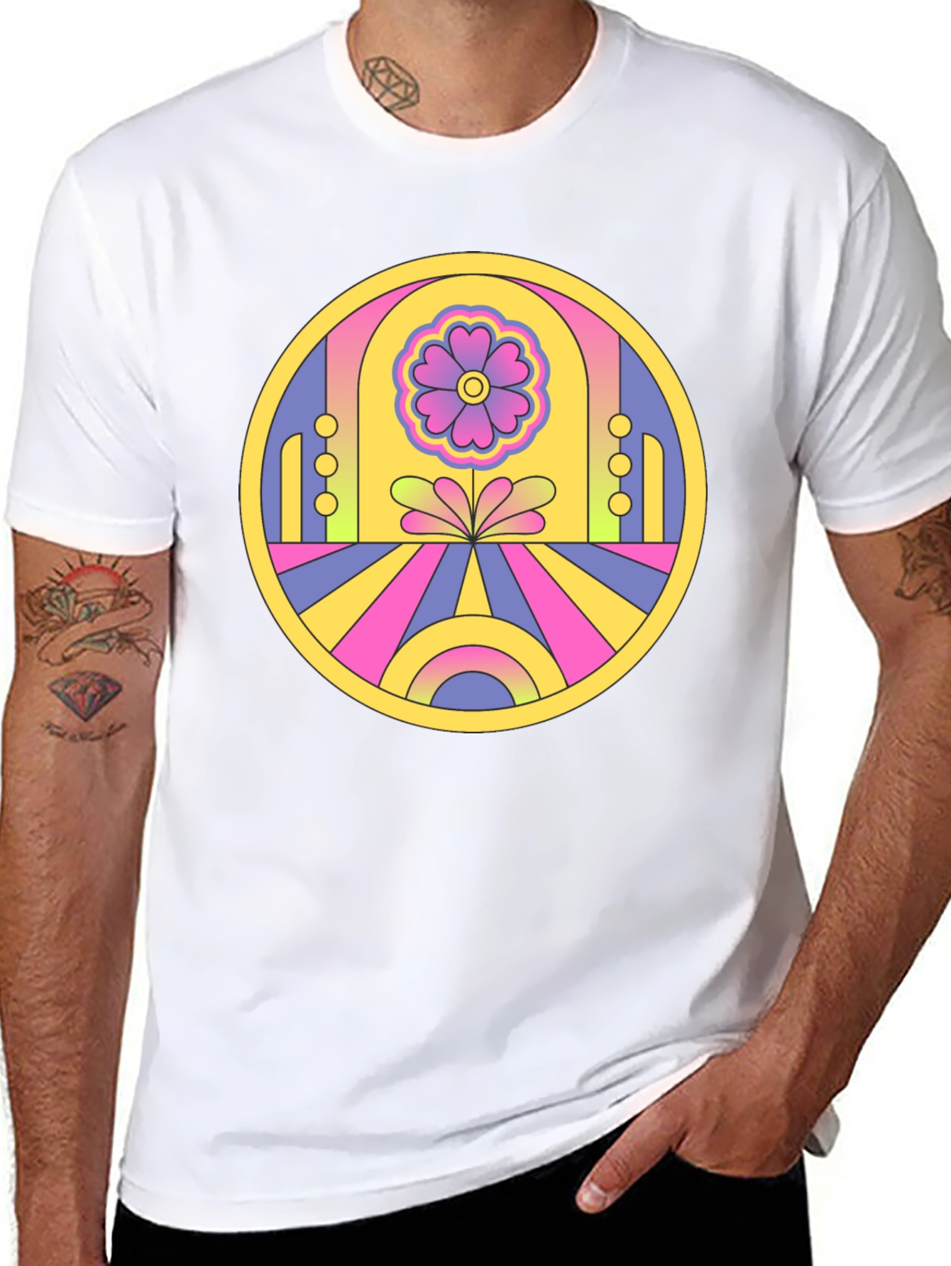 Retro Flower Power Graphic Tee - Black