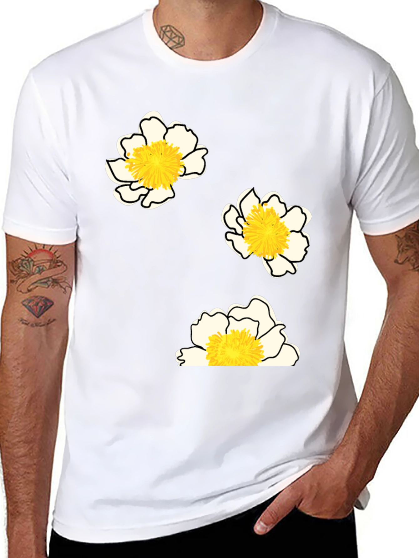 Floral Print T-Shirt - Black Casual Tee