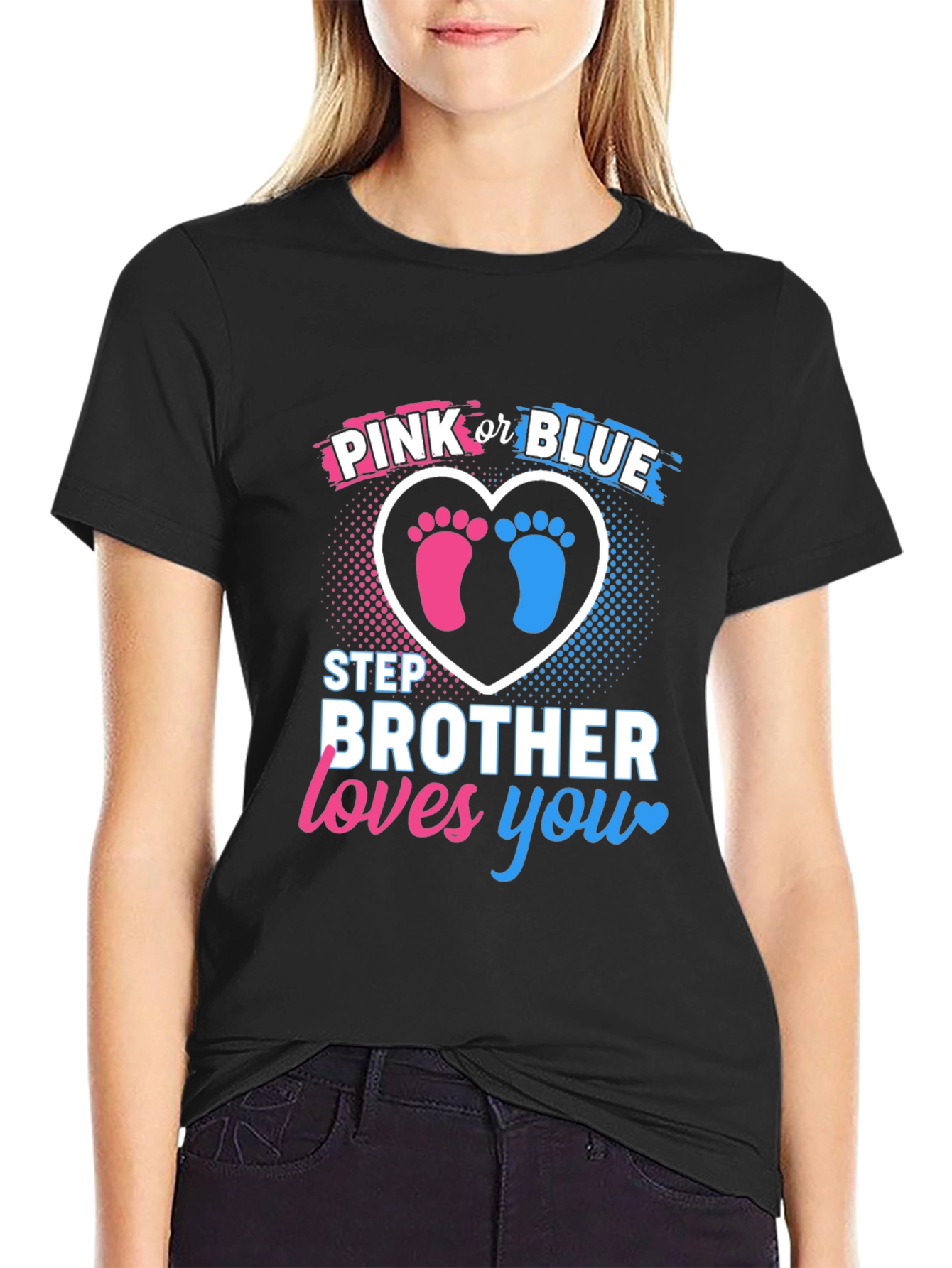 Pink or Blue Step Brother Loves You Gender Reveal T-Shirt