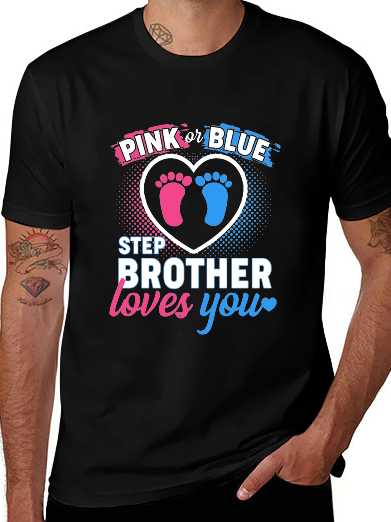 Pink or Blue Step Brother Loves You Gender Reveal T-Shirt