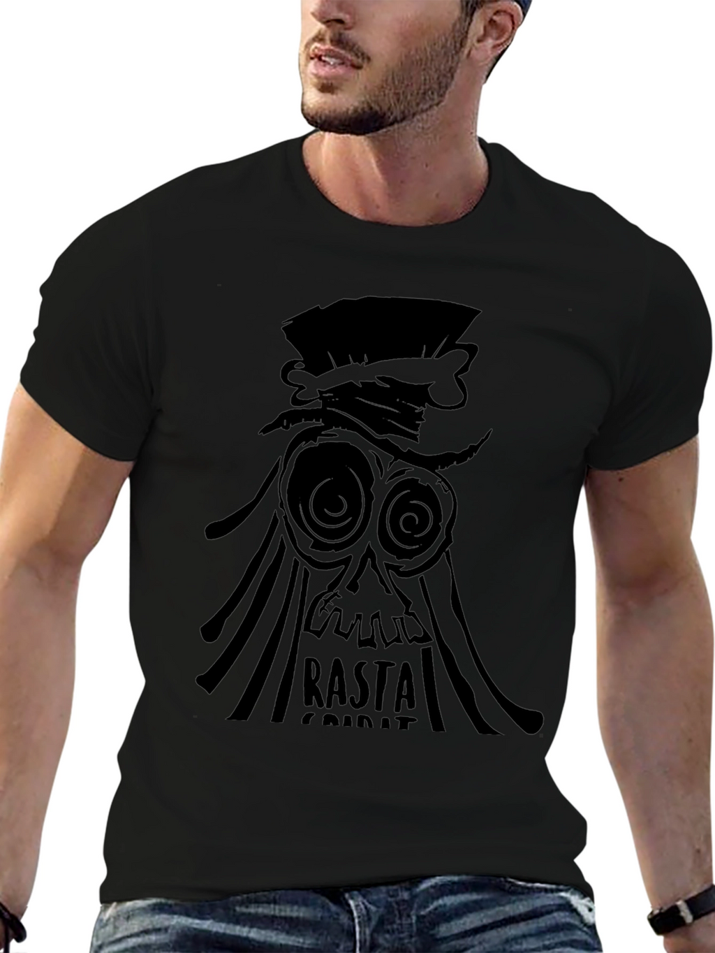 Rasta Spirit Graphic Tee - Black Cotton T-Shirt