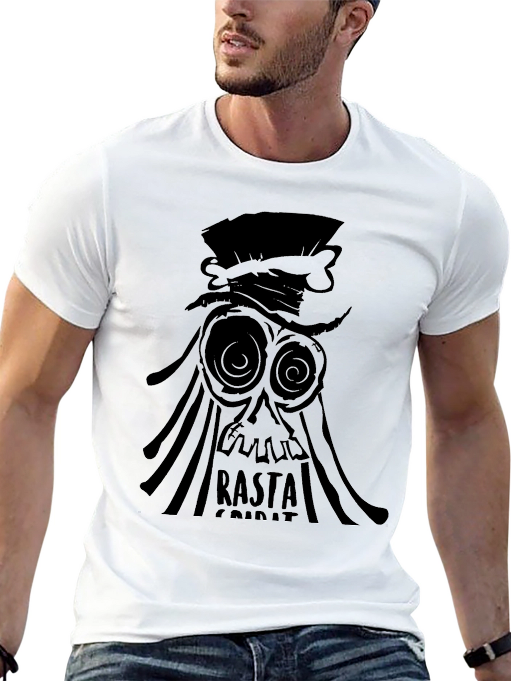 Rasta Spirit Graphic Tee - Black Cotton T-Shirt