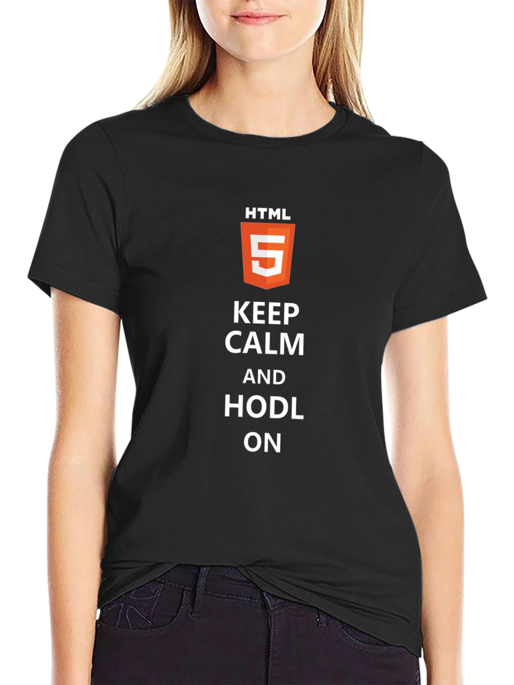 Keep Calm & HODL On HTML5 Black T-Shirt