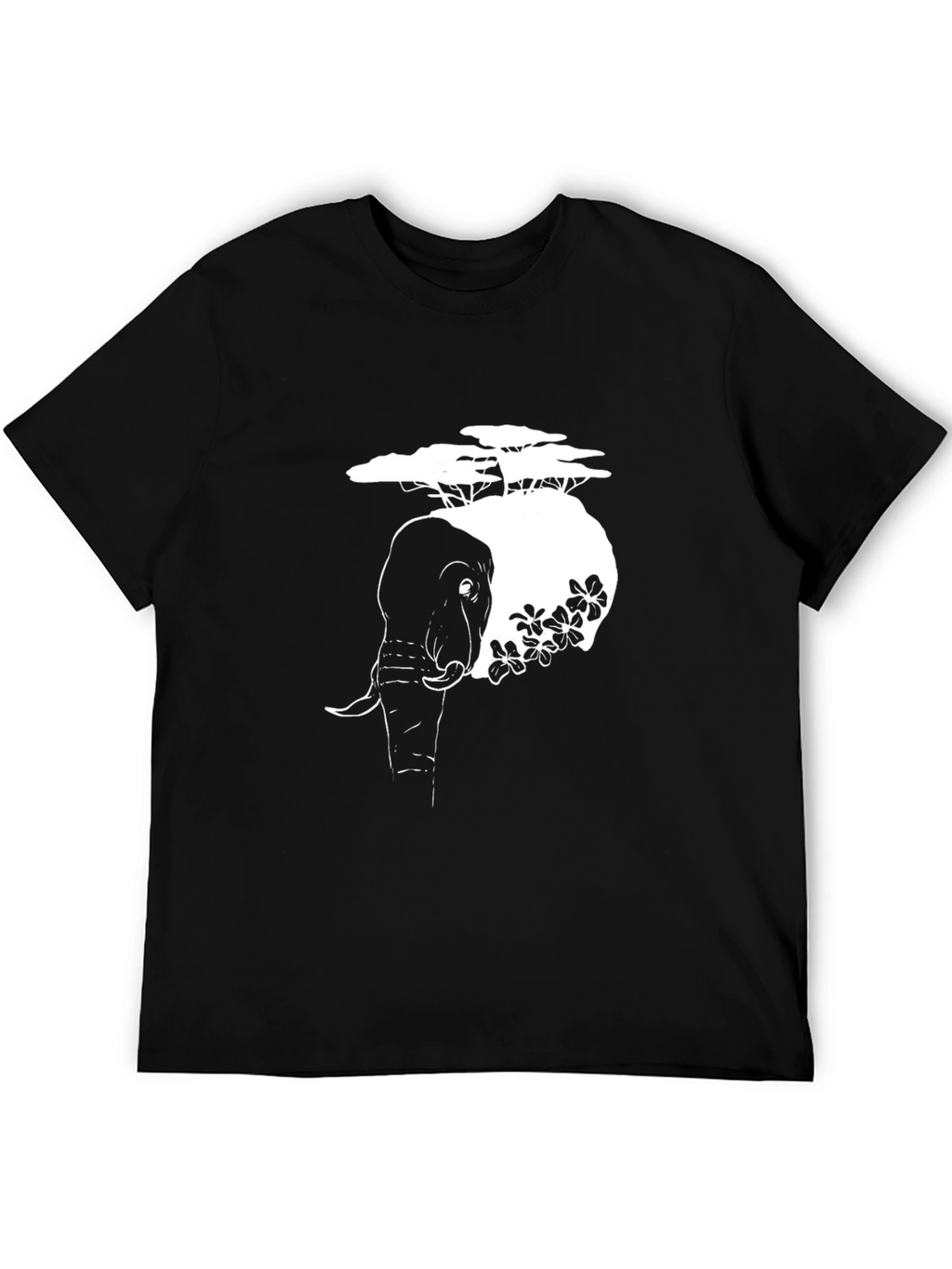 Elephant & Tree Graphic T-Shirt - Black