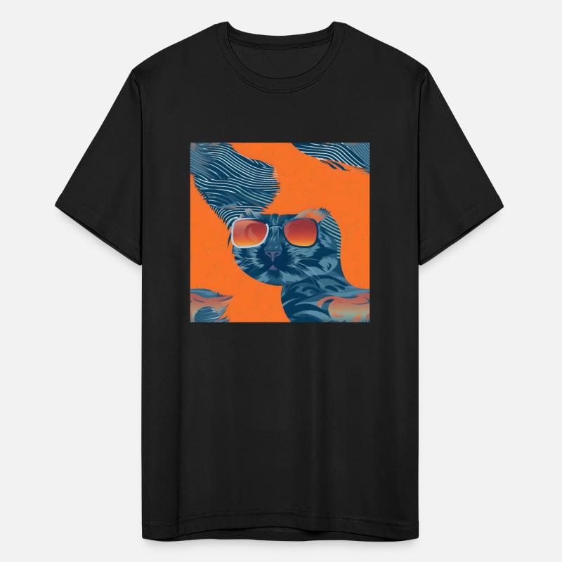 Chic Cat Silhouette: Denim Blue & Sunset Orange Ti