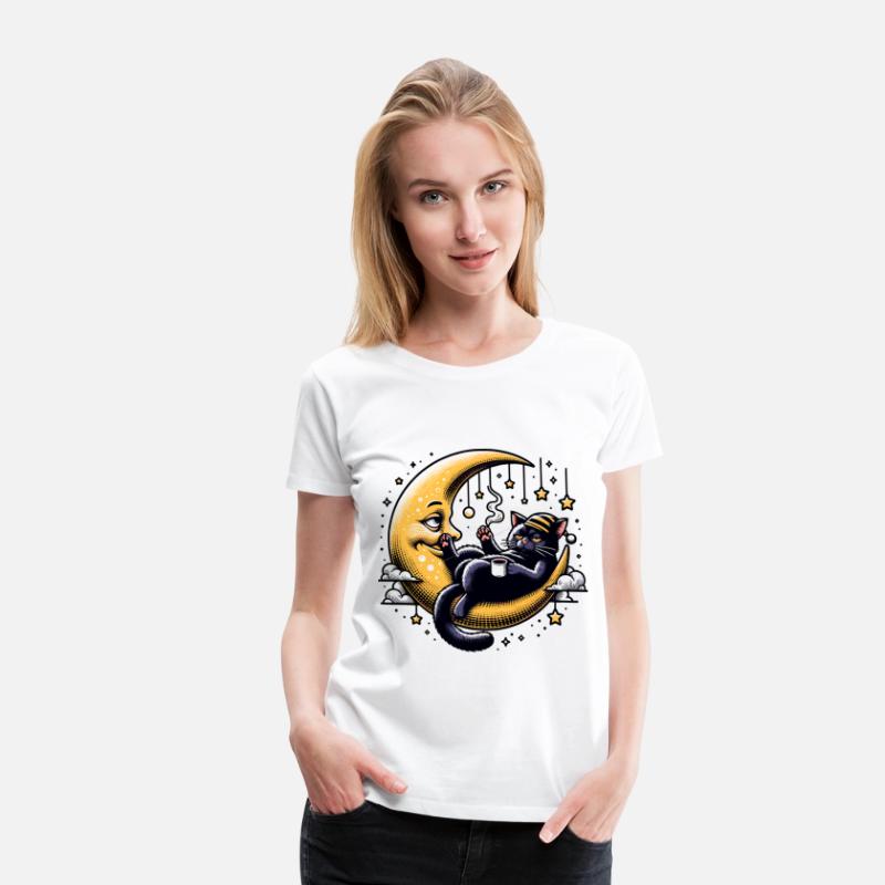 Chill Cat Relaxing on the Moon with Coffee and