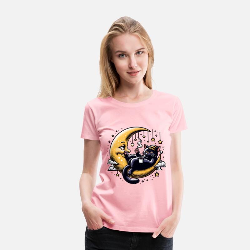 Chill Cat Relaxing on the Moon with Coffee and