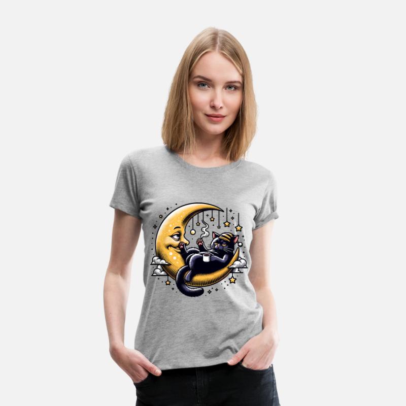 Chill Cat Relaxing on the Moon with Coffee and