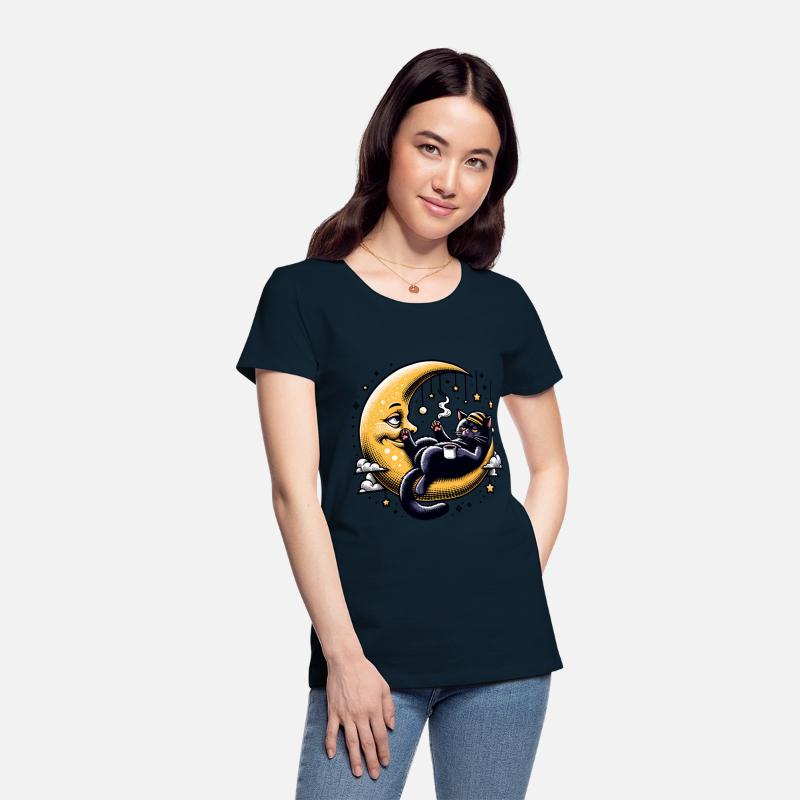 Chill Cat Relaxing on the Moon with Coffee and