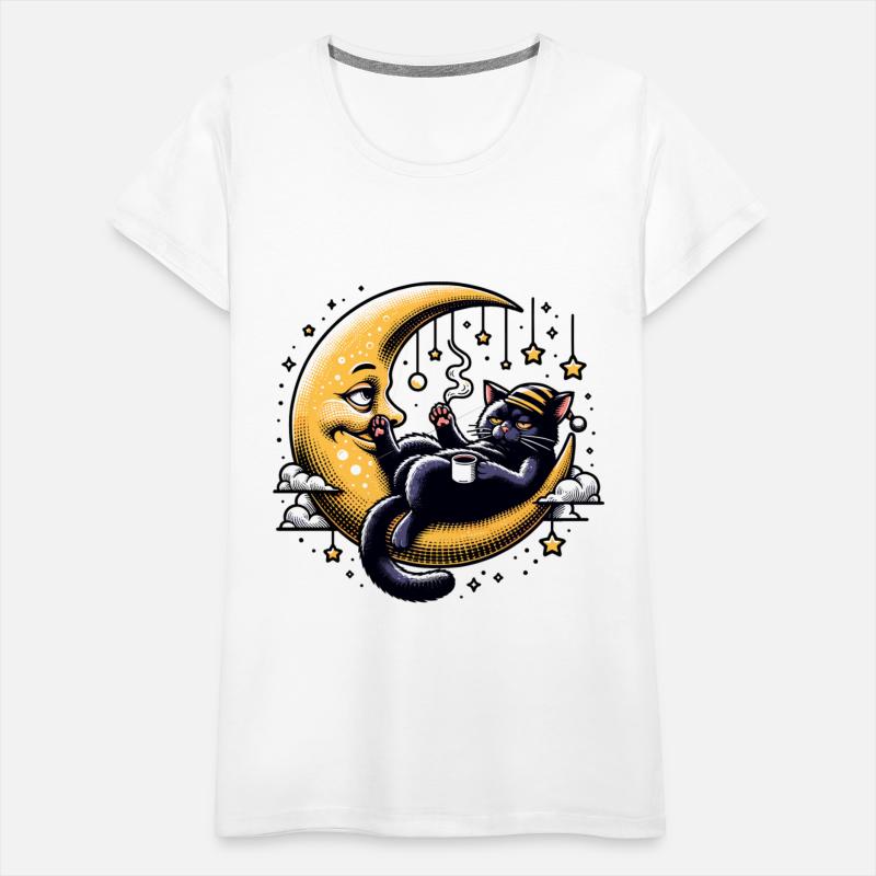 Chill Cat Relaxing on the Moon with Coffee and