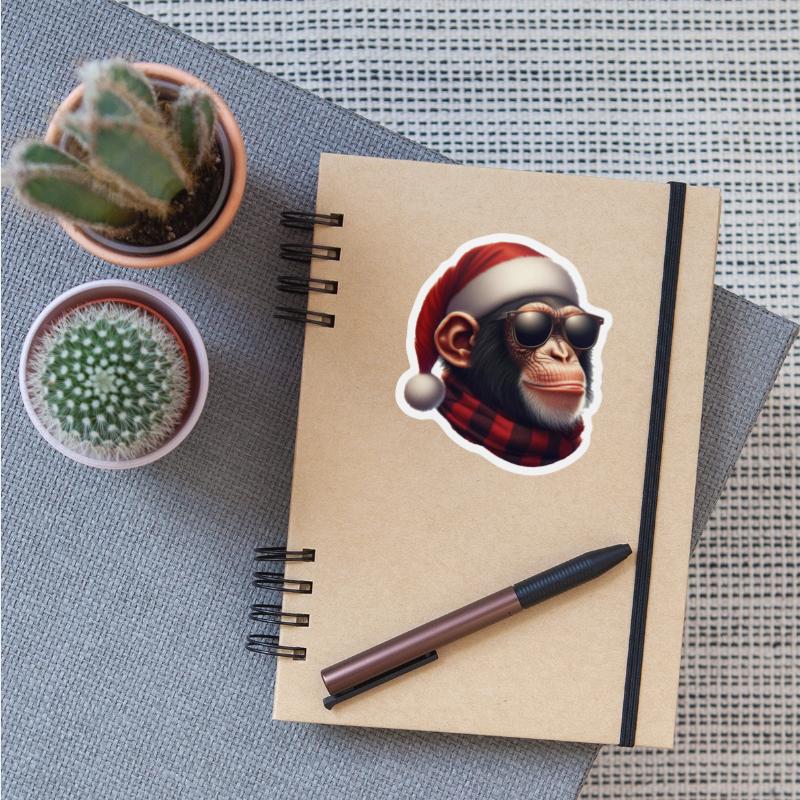 Chimpanzee with sunglasses and Santa hat
