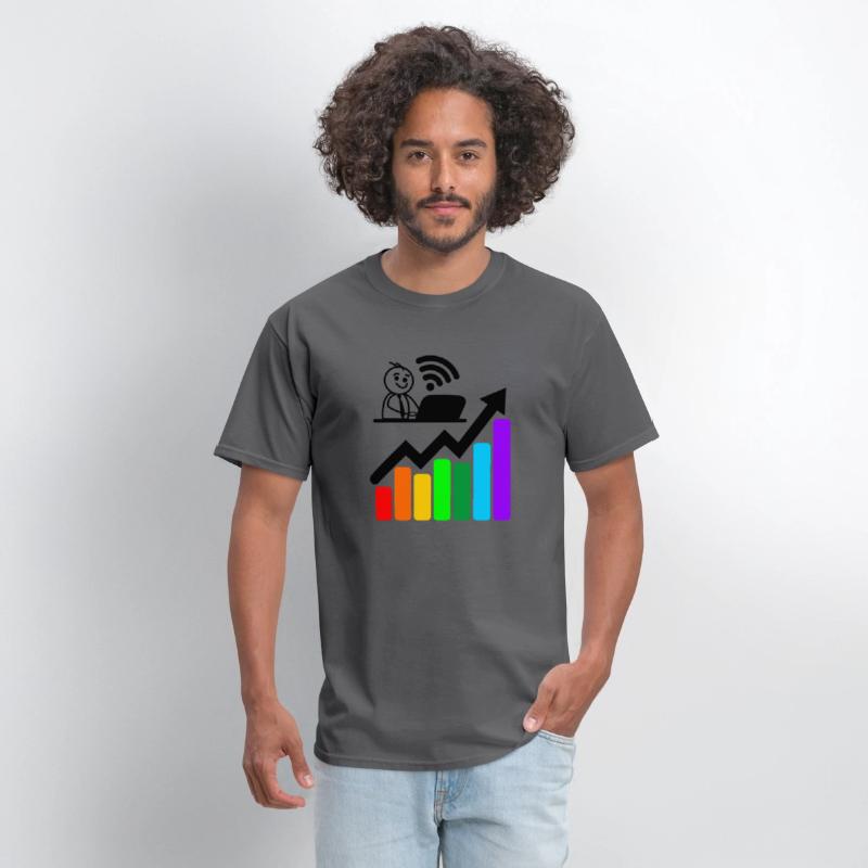 Colored chart happy young man on laptop