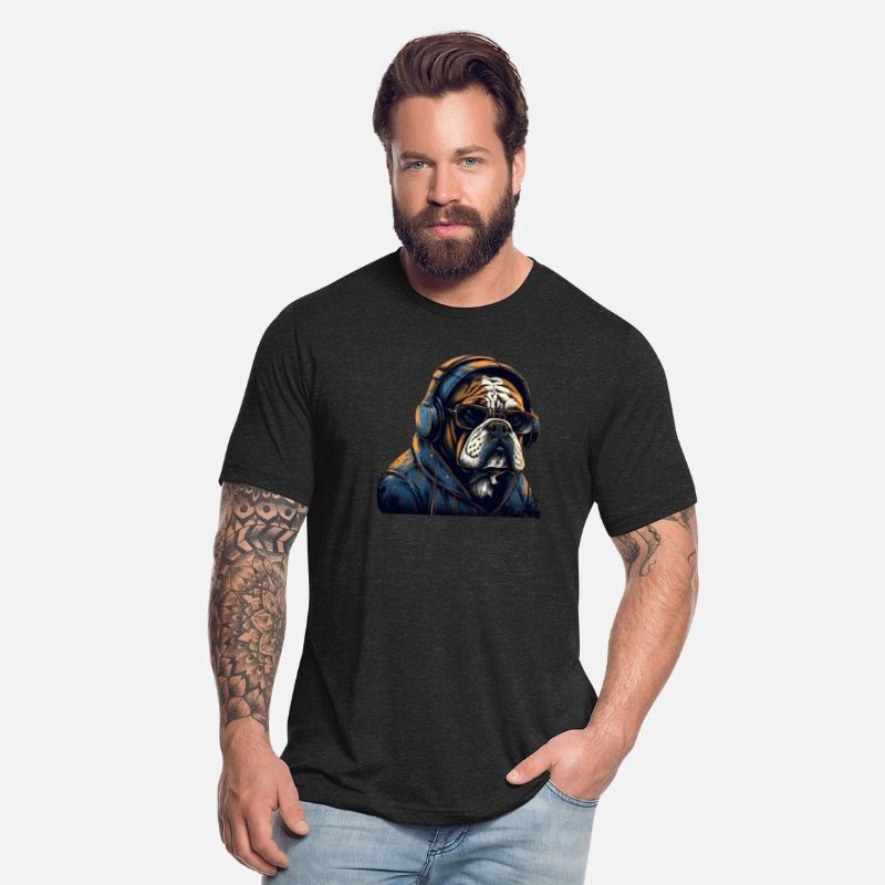 Cool bulldog with Headphones and urban fashion