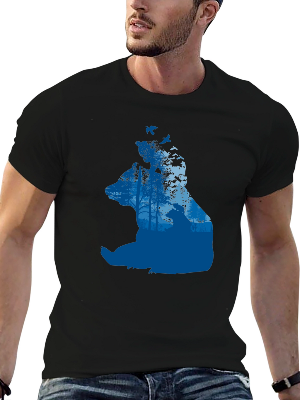 Bear Silhouette Forest Graphic T-Shirt