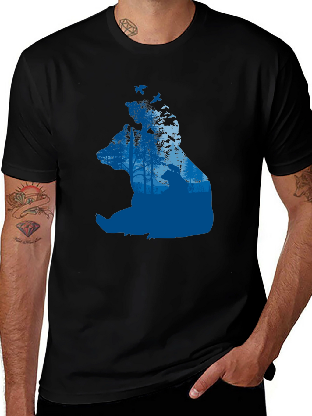 Bear Silhouette Forest Graphic T-Shirt