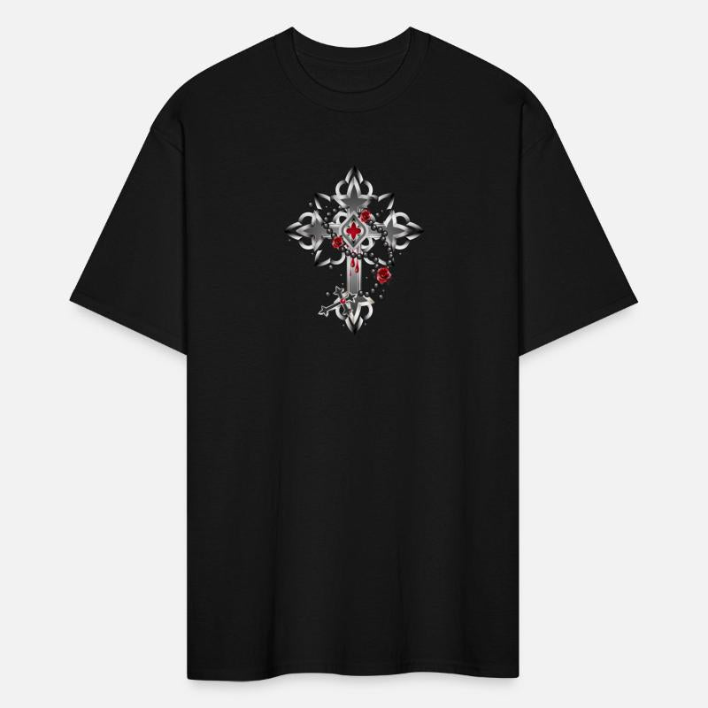 Cross made of gothic elements and rosary