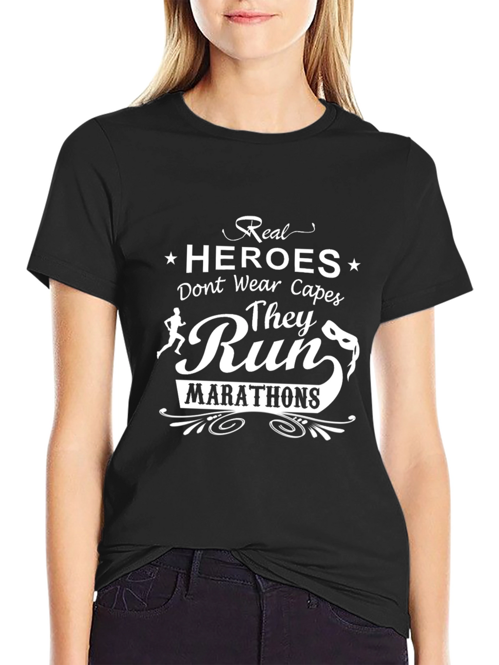 Real Heroes Run Marathons Black T-Shirt
