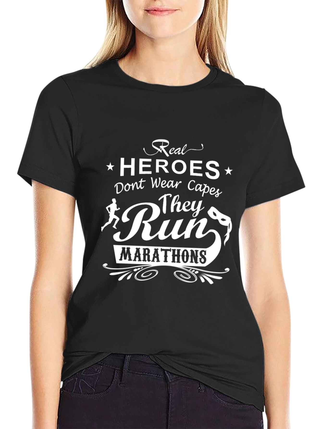 Real Heroes Run Marathons Black T-Shirt