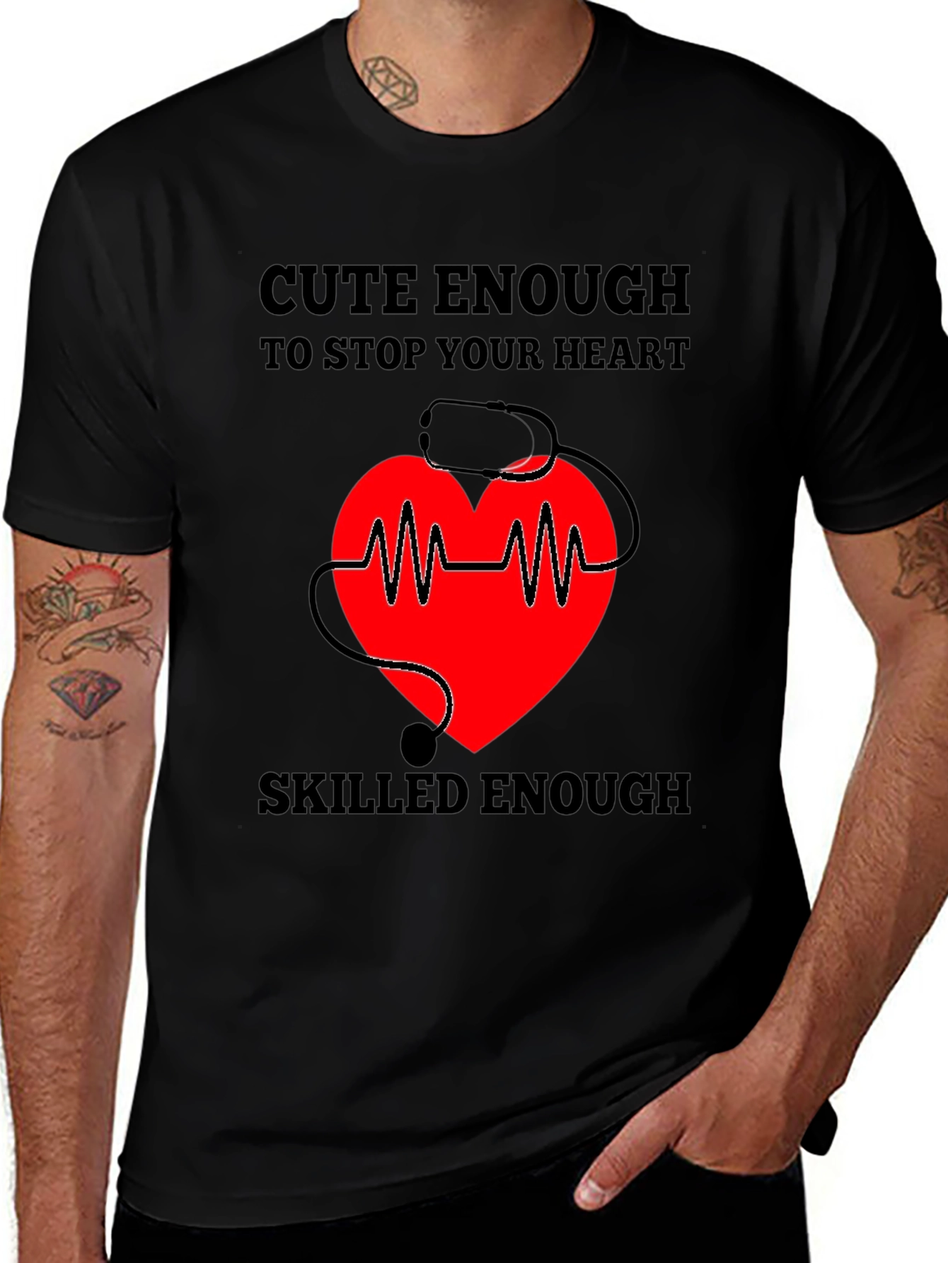 Cute Enough to Stop Your Heart - Black Graphic Tee