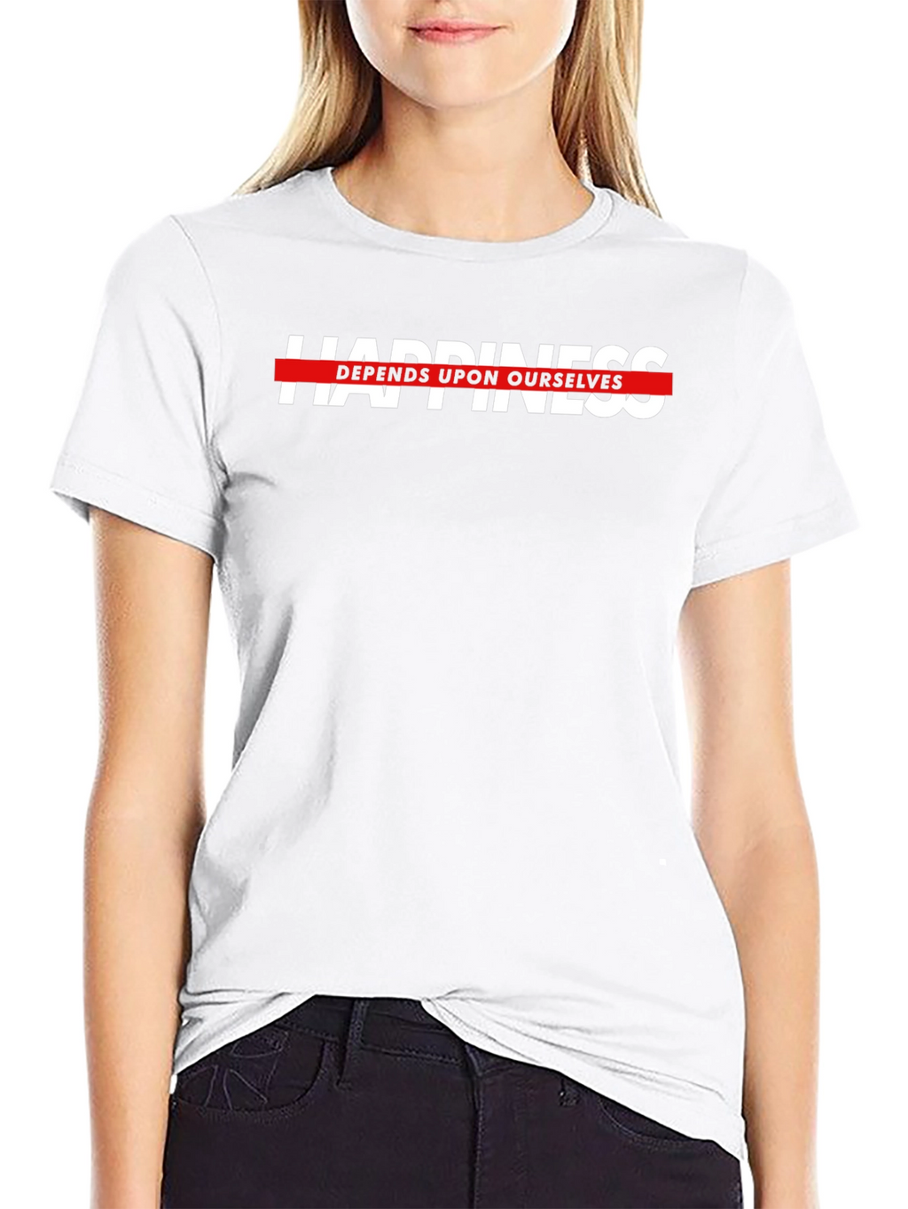 Happiness Depends Black T-Shirt - Motivational Text
