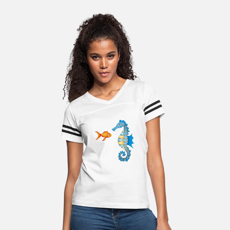 cute cartoon goldfish and seahorse