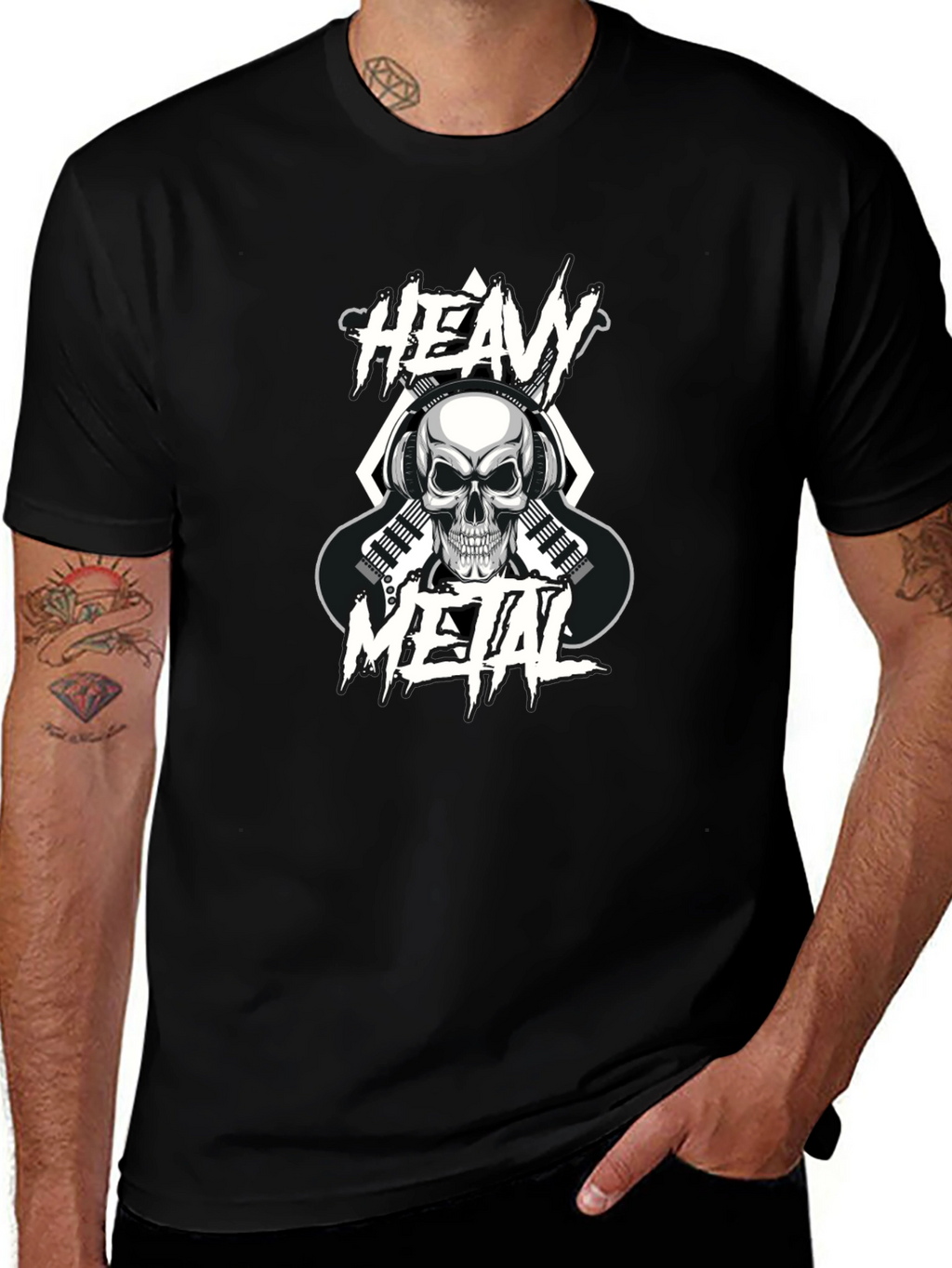 Heavy Metal Skull Graphic Black T-Shirt