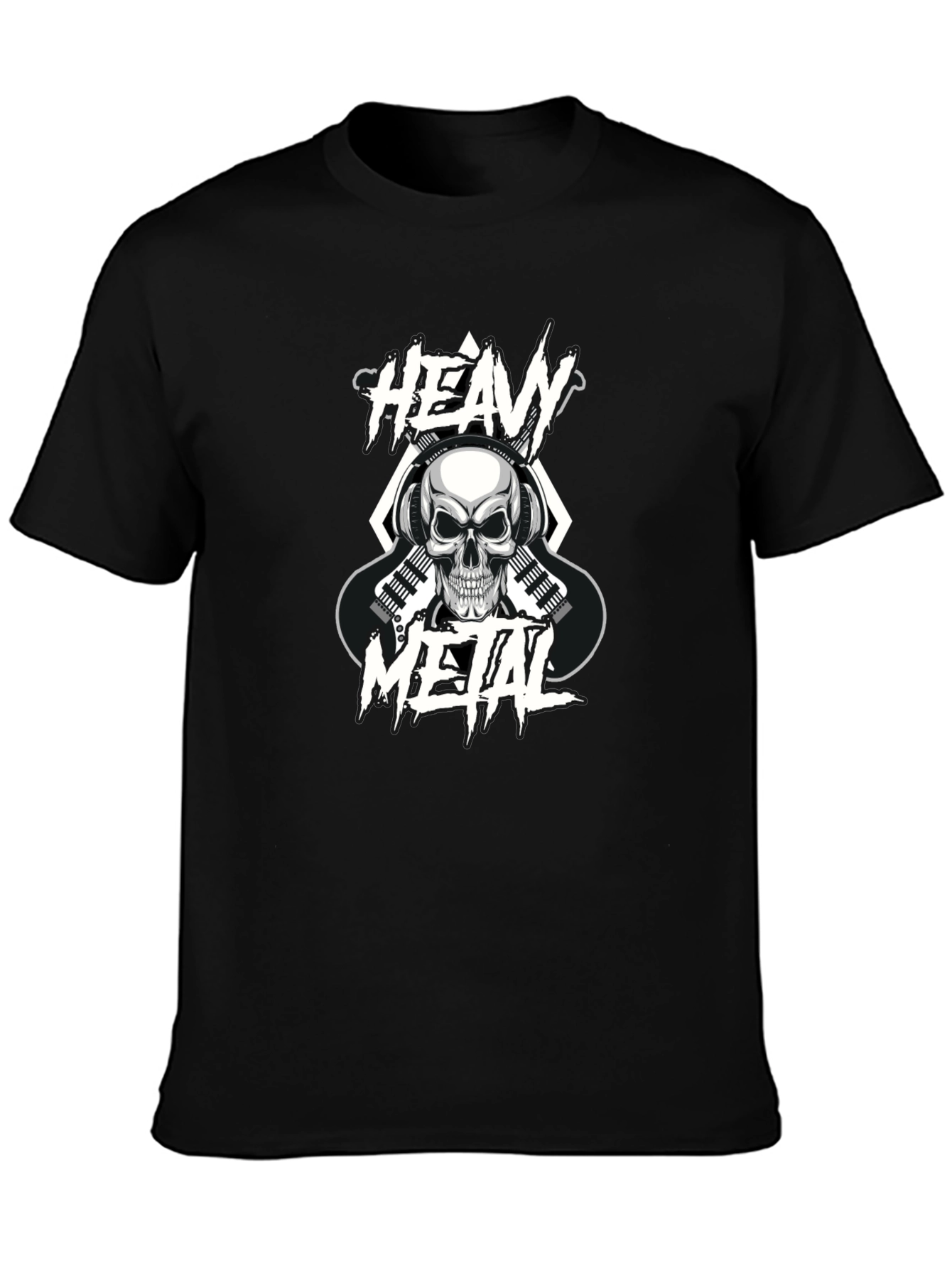 Heavy Metal Skull Graphic Black T-Shirt