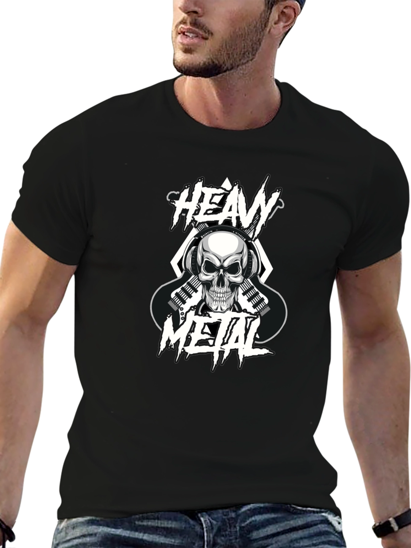 Heavy Metal Skull Graphic Black T-Shirt