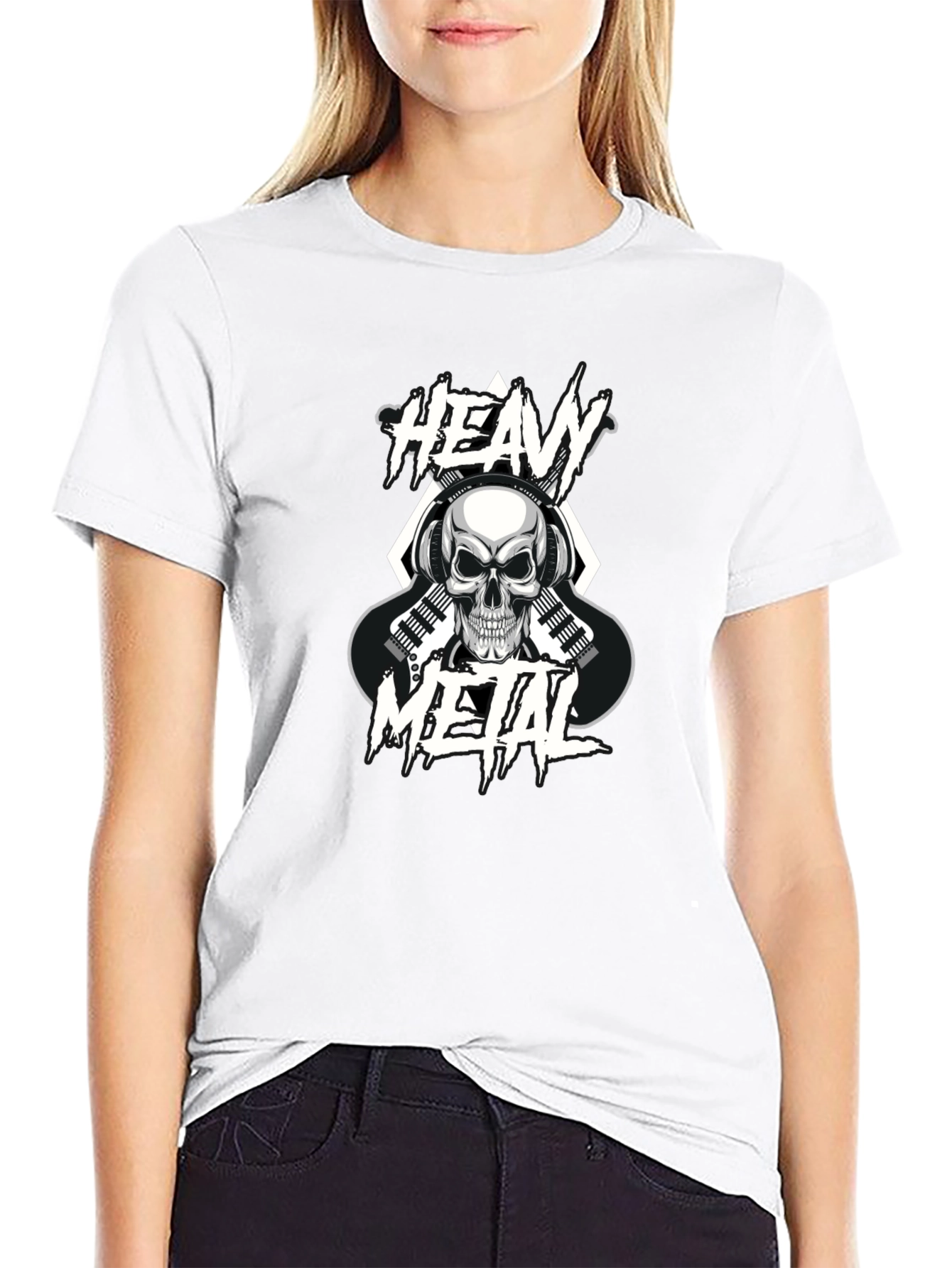 Heavy Metal Skull Graphic Black T-Shirt