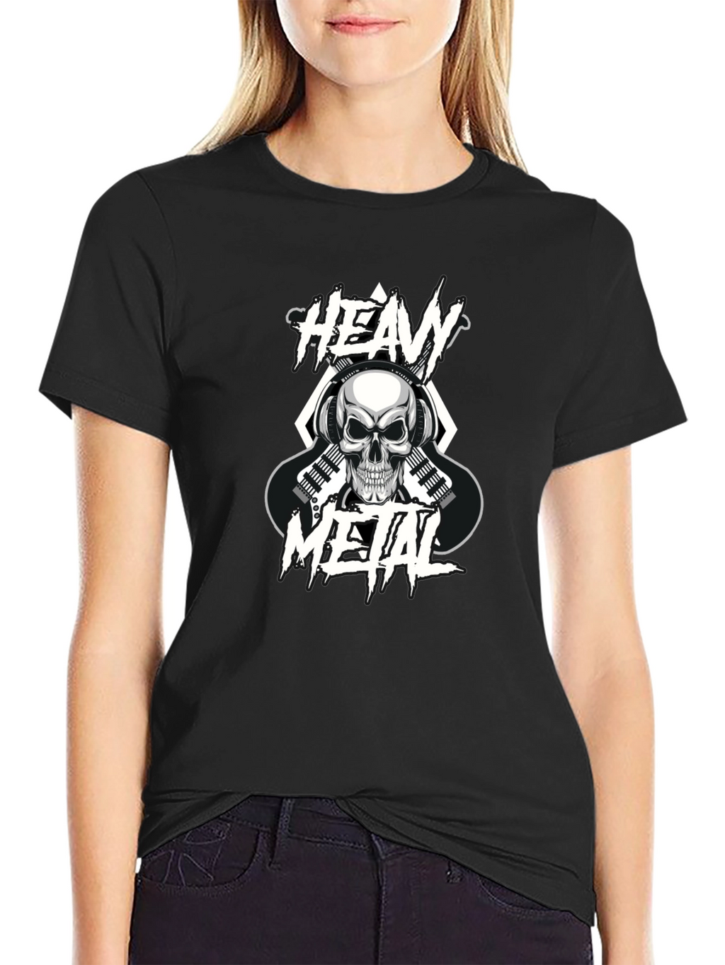Heavy Metal Skull Graphic Black T-Shirt
