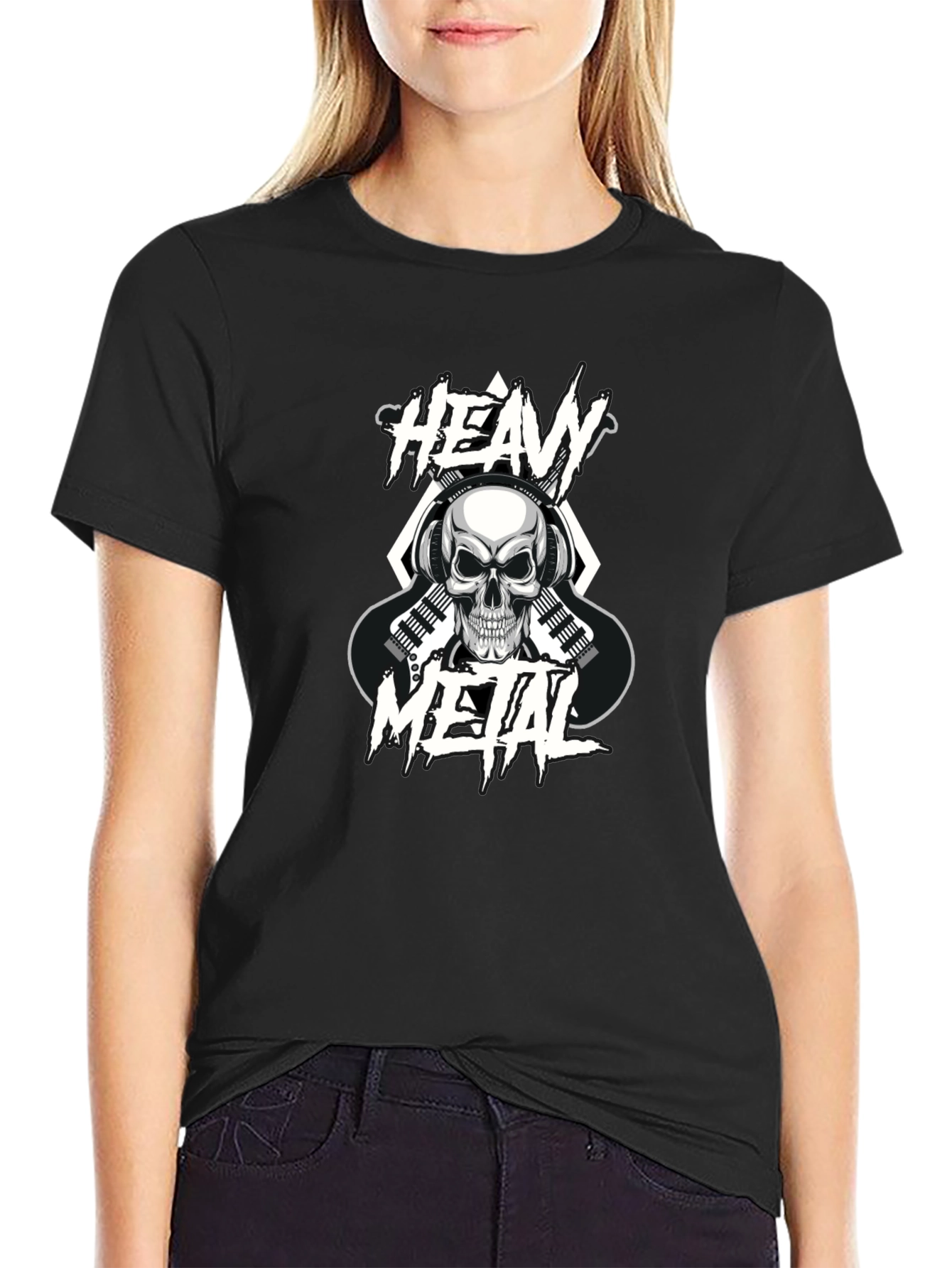 Heavy Metal Skull Graphic Black T-Shirt