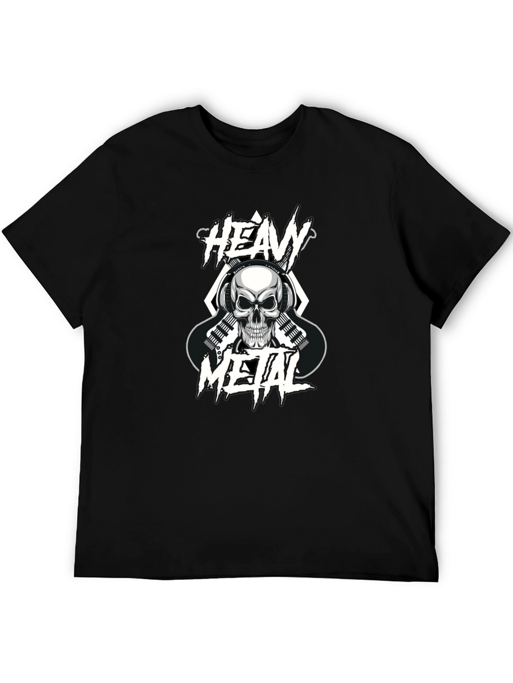 Heavy Metal Skull Graphic Black T-Shirt