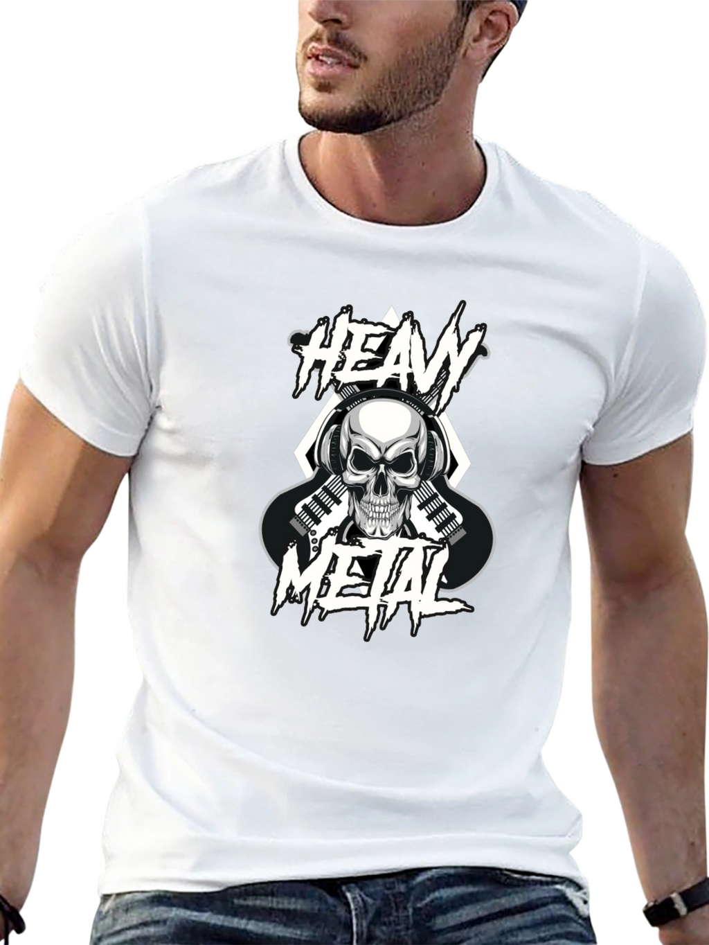 Heavy Metal Skull Graphic Black T-Shirt