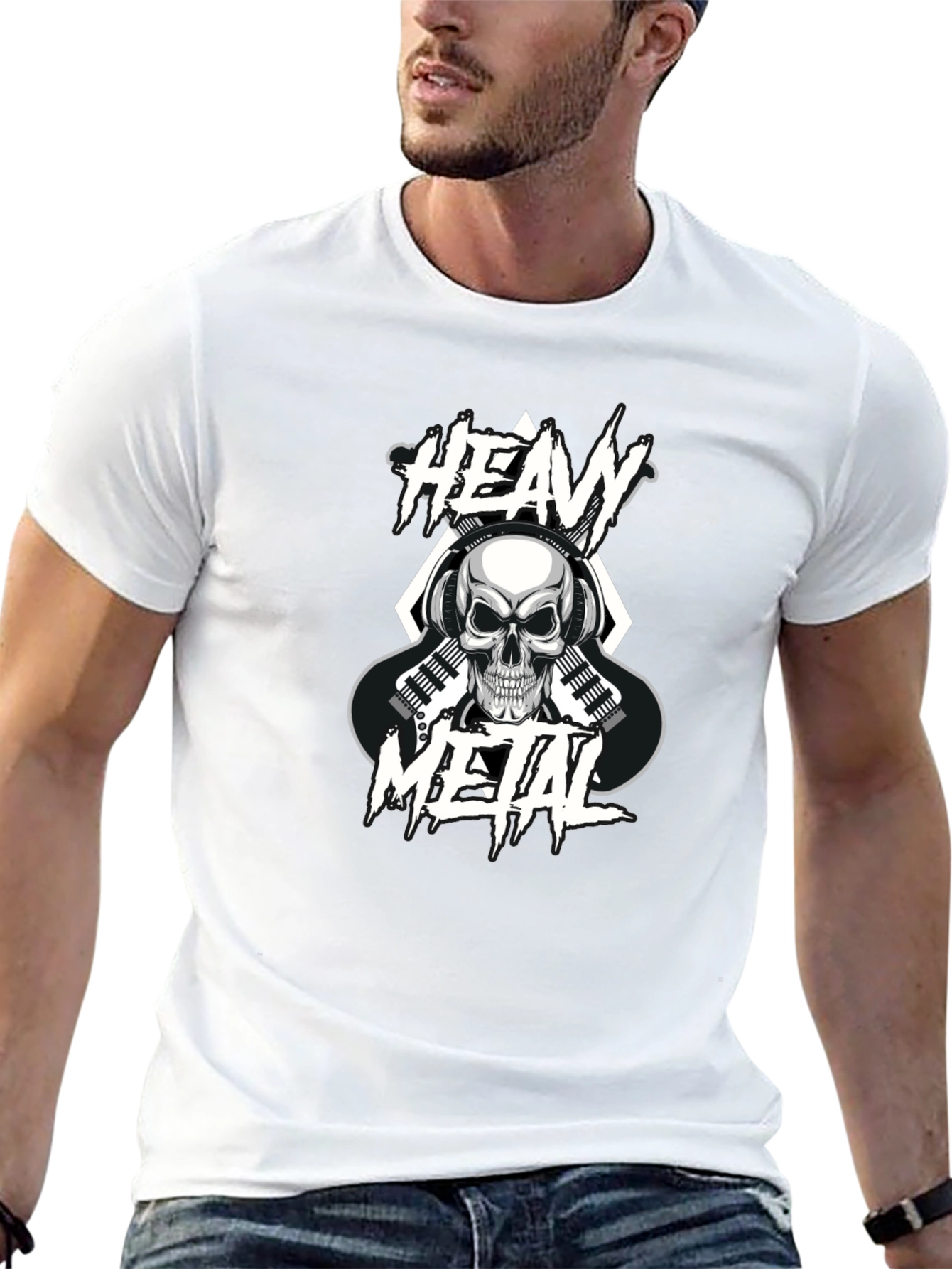 Heavy Metal Skull Graphic Black T-Shirt