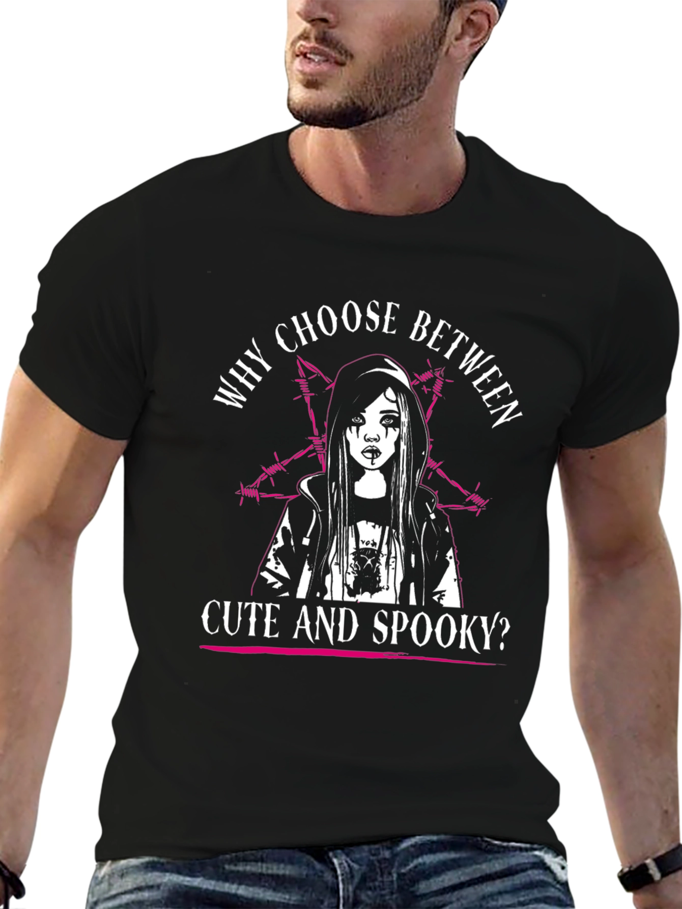 Cute & Spooky Graphic Tee - Black Cotton T-Shirt