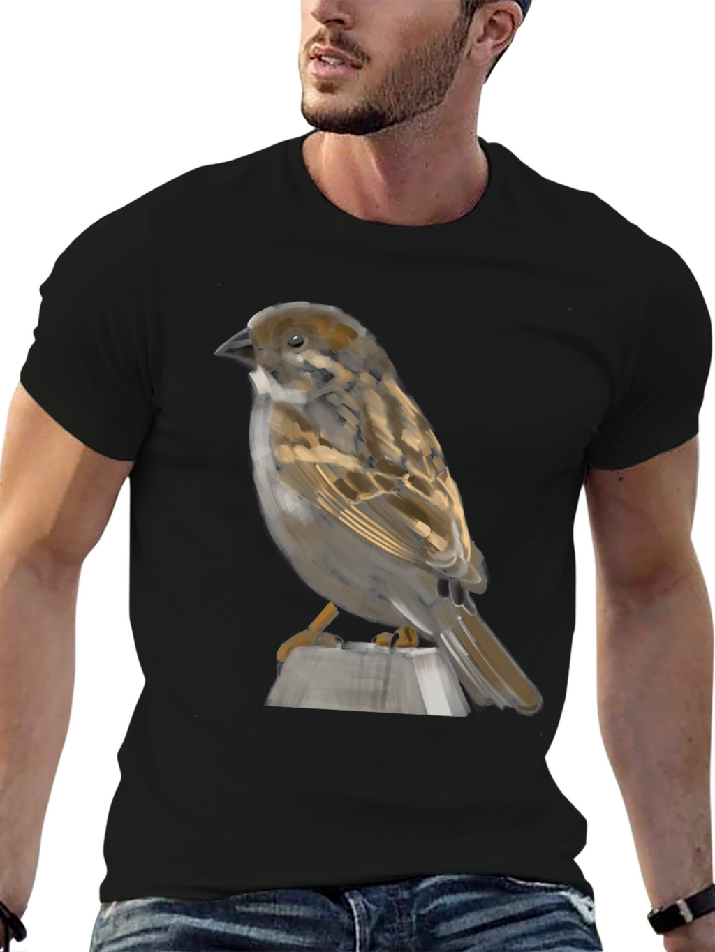 Sparrow Graphic Print Black T-Shirt