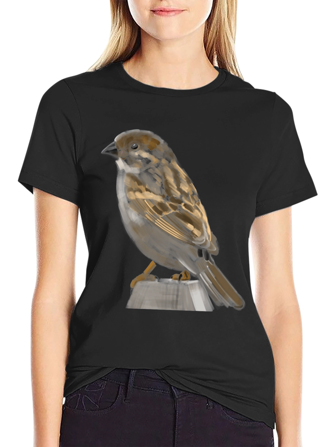 Sparrow Graphic Print Black T-Shirt