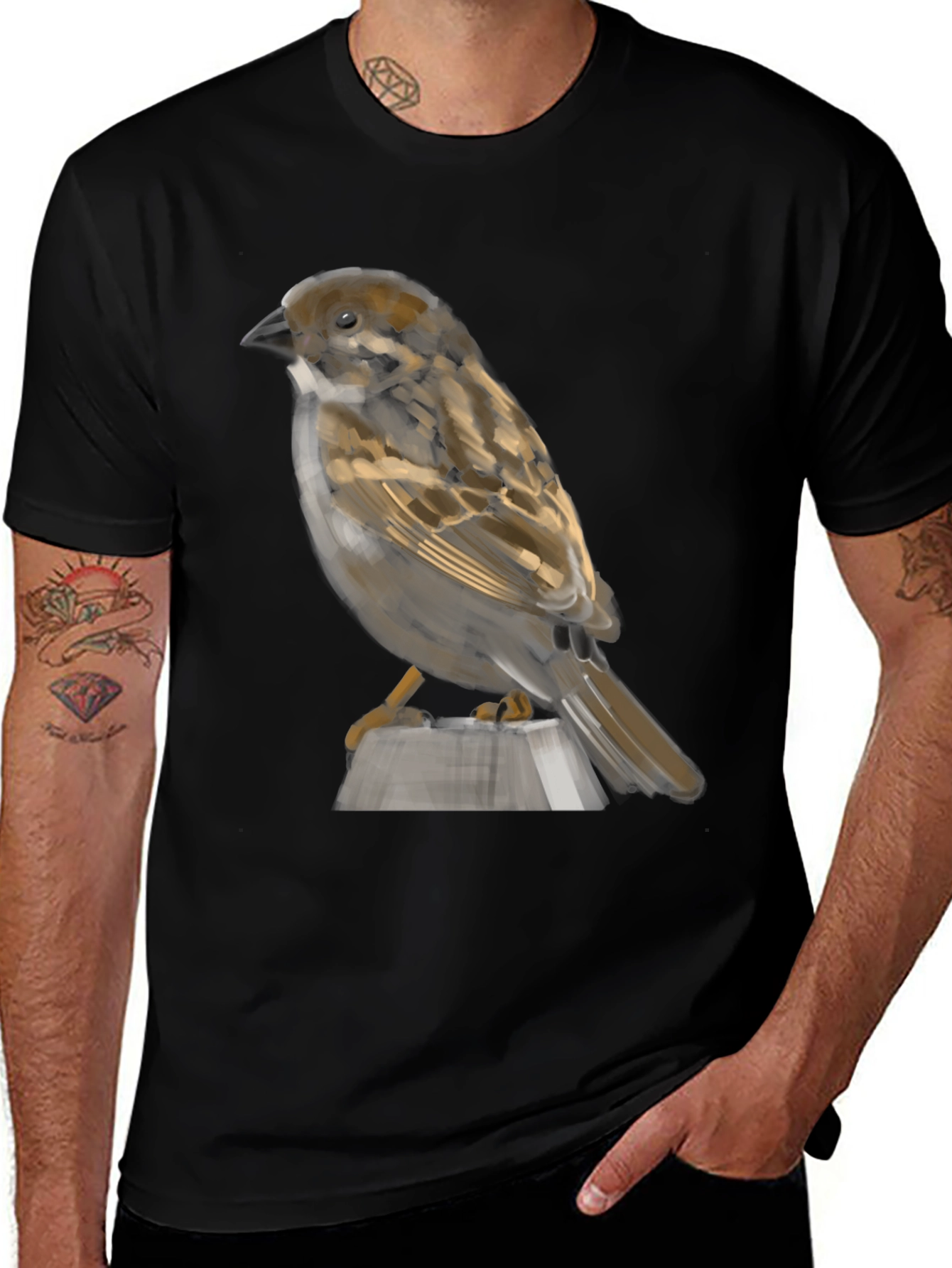 Sparrow Graphic Print Black T-Shirt